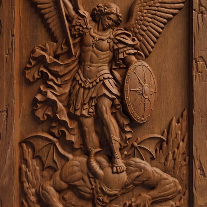 Archangel Michael Victorius Wooden Carved Handmade Christian Icon  Byzantine Greek Orthodox Home Decor Cretan Holy Carvings