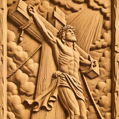 Jesus Crusifixion Wooden Carved Handmade Christian Icon  Byzantine Greek Orthodox Home Art Decor Cretan Holy Carvings