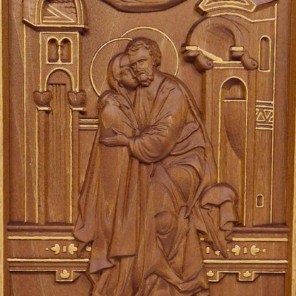 Saints Joachim and Anne Wooden Carved Handcrafted Christian Religious Icon. Byzantine Home Wall Art Decor Gift. Orthodox Greek Sculpture.