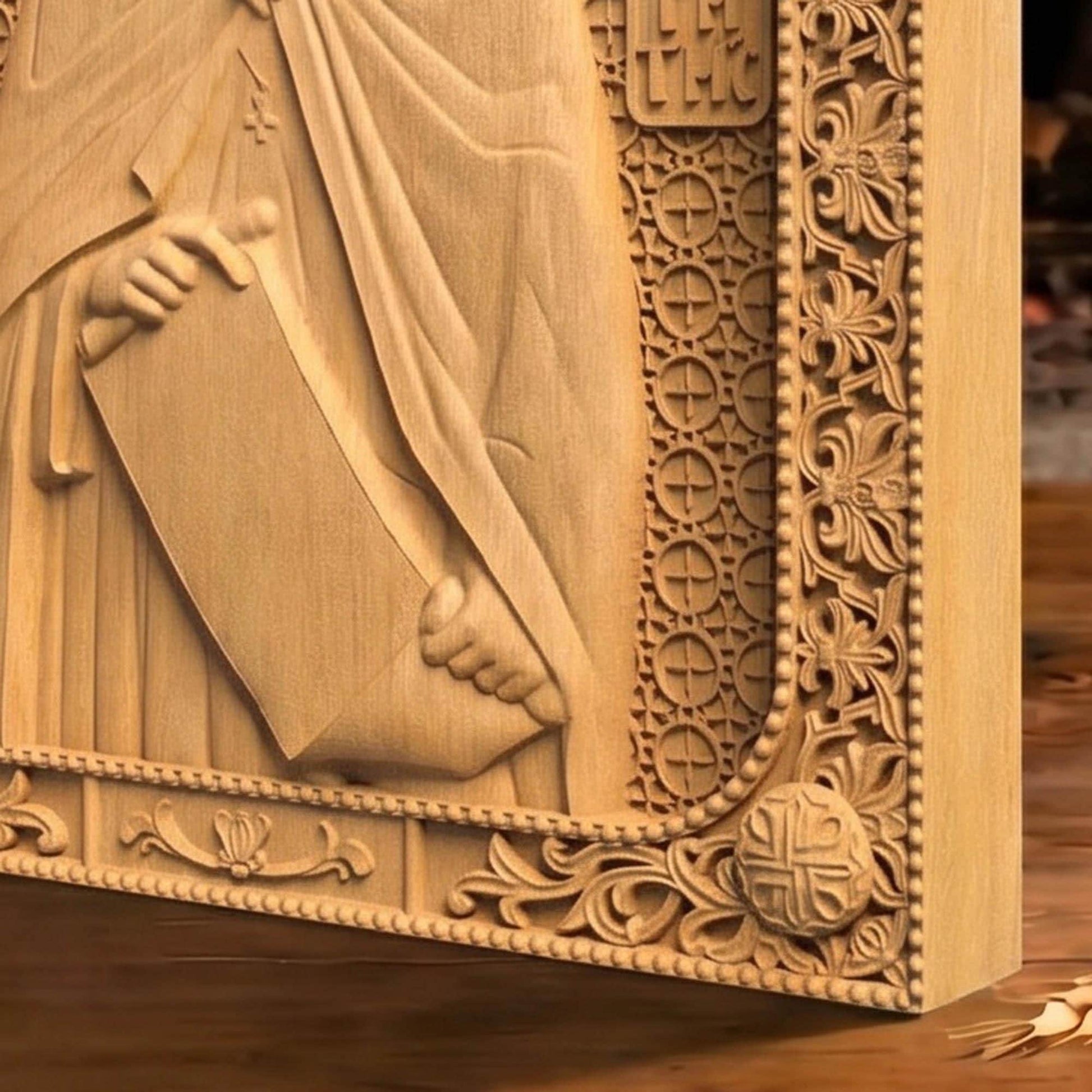Saint Gregory the Confessor Wooden Carved Handmade Christian Icon | Byzantine Greek Orthodox Home Art Decor