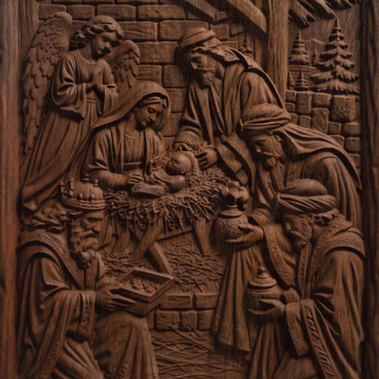 Jesus Christ and the Three Magicians Wooden Carved Handmade Christian Icon  Byzantine Greek Orthodox Home Decor Cretan Holy Carvings