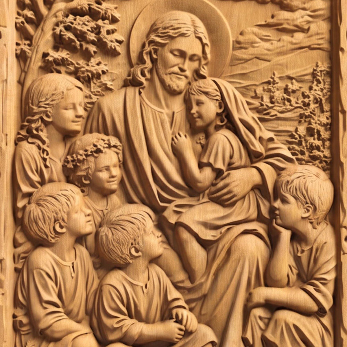 Jesus Christ Blessing the Children Wooden Carved Handmade Christian Icon  Byzantine Greek Orthodox Home Decor Cretan Holy Carvings