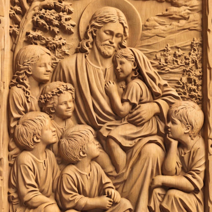 Jesus Christ Blessing the Children Wooden Carved Handmade Christian Icon  Byzantine Greek Orthodox Home Decor Cretan Holy Carvings