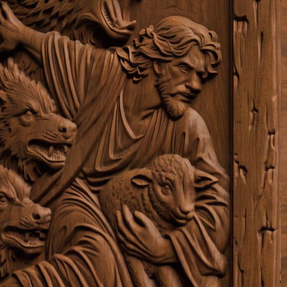 Jesus Saves from the Wolves Wooden Carved Handmade Christian Icon  Byzantine Greek Orthodox Home Decor Cretan Holy Carvings