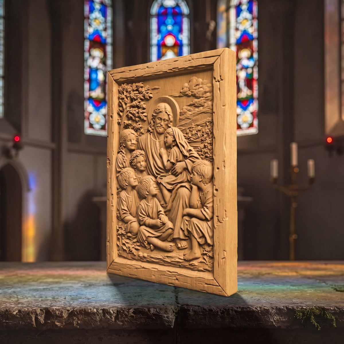 Jesus Christ Blessing the Children Wooden Carved Handmade Christian Icon  Byzantine Greek Orthodox Home Decor Cretan Holy Carvings