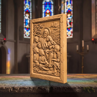 Jesus Christ Blessing the Children Wooden Carved Handmade Christian Icon  Byzantine Greek Orthodox Home Decor Cretan Holy Carvings