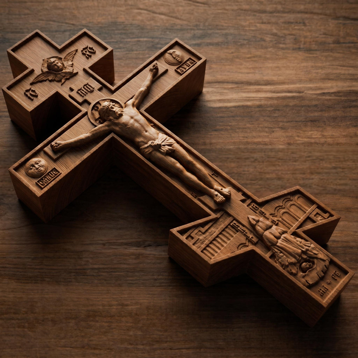 Hand Carved Cross No 6 | Wood Byzantine Greek Christian Wall Art Cretan Holy Carvings