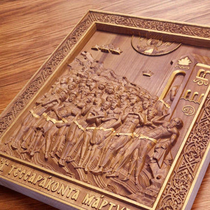 Forty Martyrs of Sebaste Wooden Carved Handmade Christian Icon. Byzantine Greek Orthodox Home Decor.