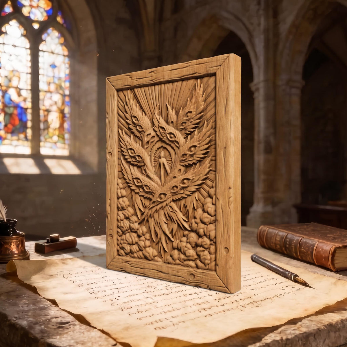Seraphim Wooden Carved Handmade Christian Icon  Byzantine Greek Orthodox Home Decor Cretan Holy Carvings