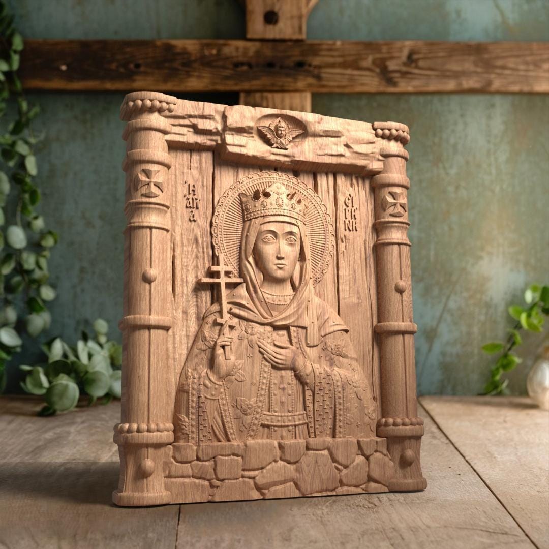 Saint Irene Wooden Carved Handmade Christian Icon. Byzantine Greek Orthodox Home Art Decor.