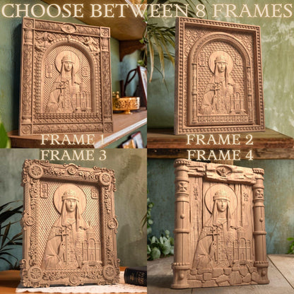Saint Olga Wooden Carved Handmade Christian Icon. Byzantine Greek Orthodox Home Art Decor.