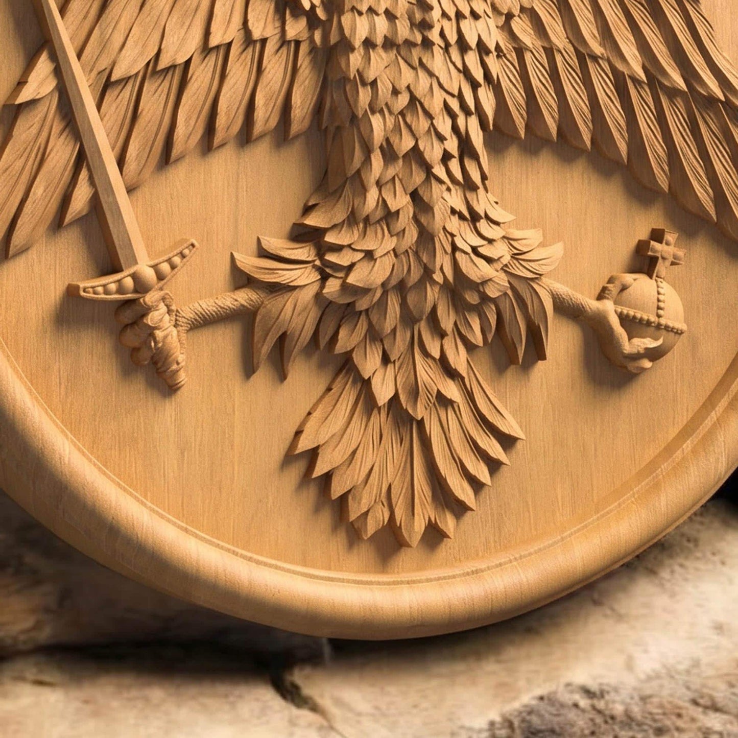 Βυζαντινός Δικέφαλος Αετός  Ορθόδοξη Βυζαντινη Ξυλογλυπτη Εικονα Left Side Natural Wood Color Cretan Holy Carvings