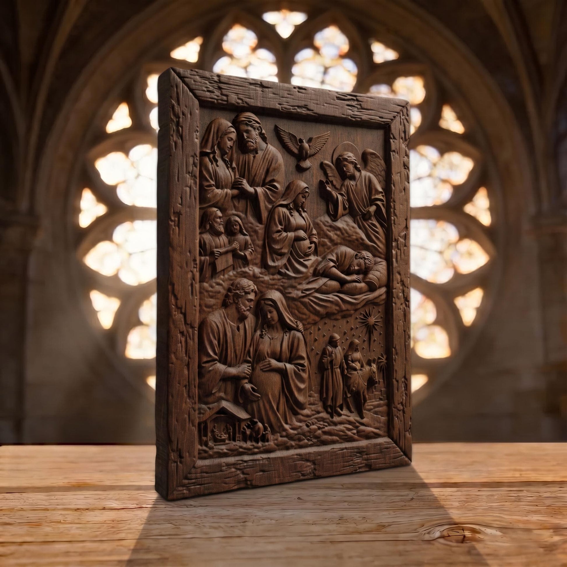 The Road to the Birth of Jesus Wooden Carved Handmade Christian Icon  Byzantine Greek Orthodox Home Decor Cretan Holy Carvings