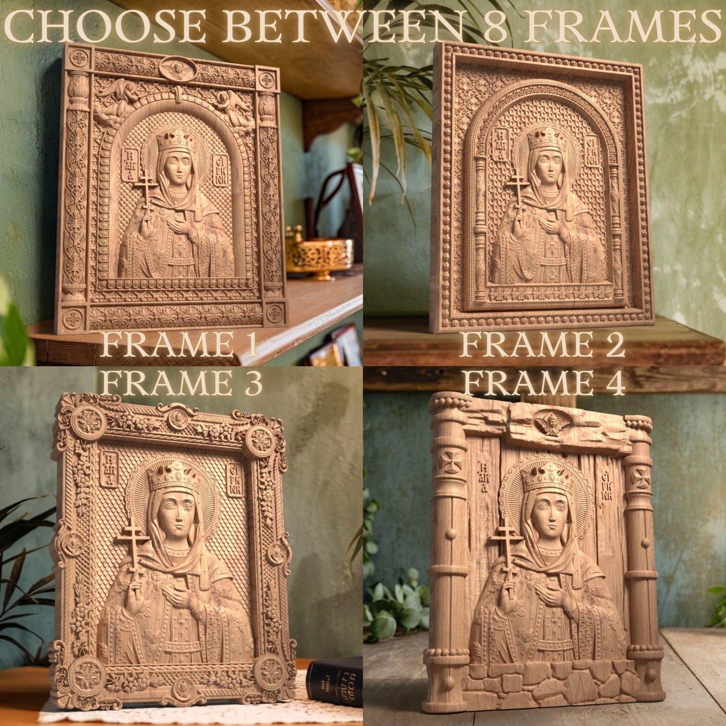 Saint Irene Wooden Carved Handmade Christian Icon. Byzantine Greek Orthodox Home Art Decor.