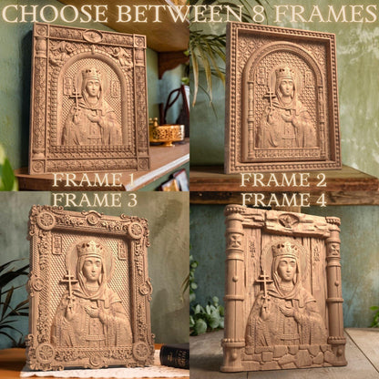Saint Irene Wooden Carved Handmade Christian Icon. Byzantine Greek Orthodox Home Art Decor.