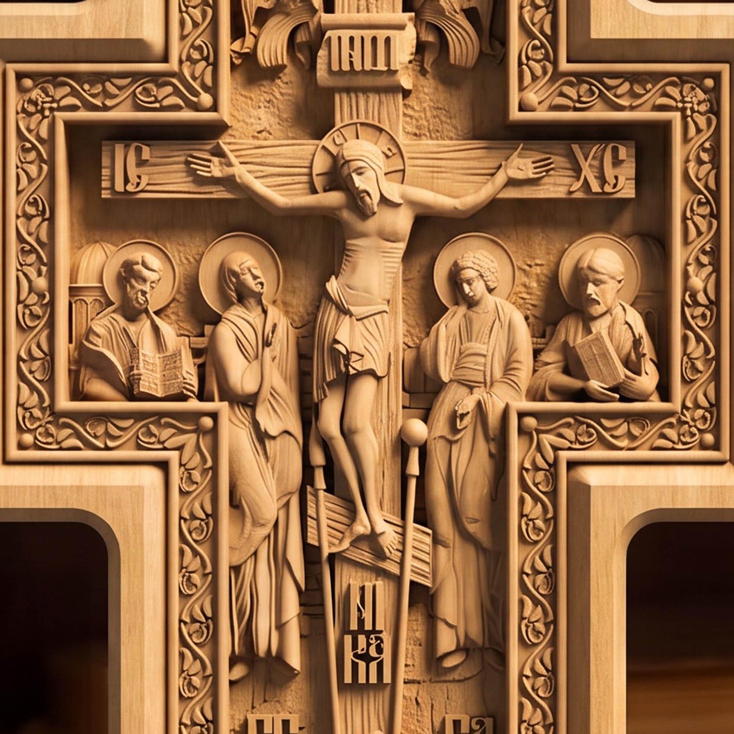 Hand Carved Cross No 14 | Wood Byzantine Greek Christian Wall Art Cretan Holy Carvings