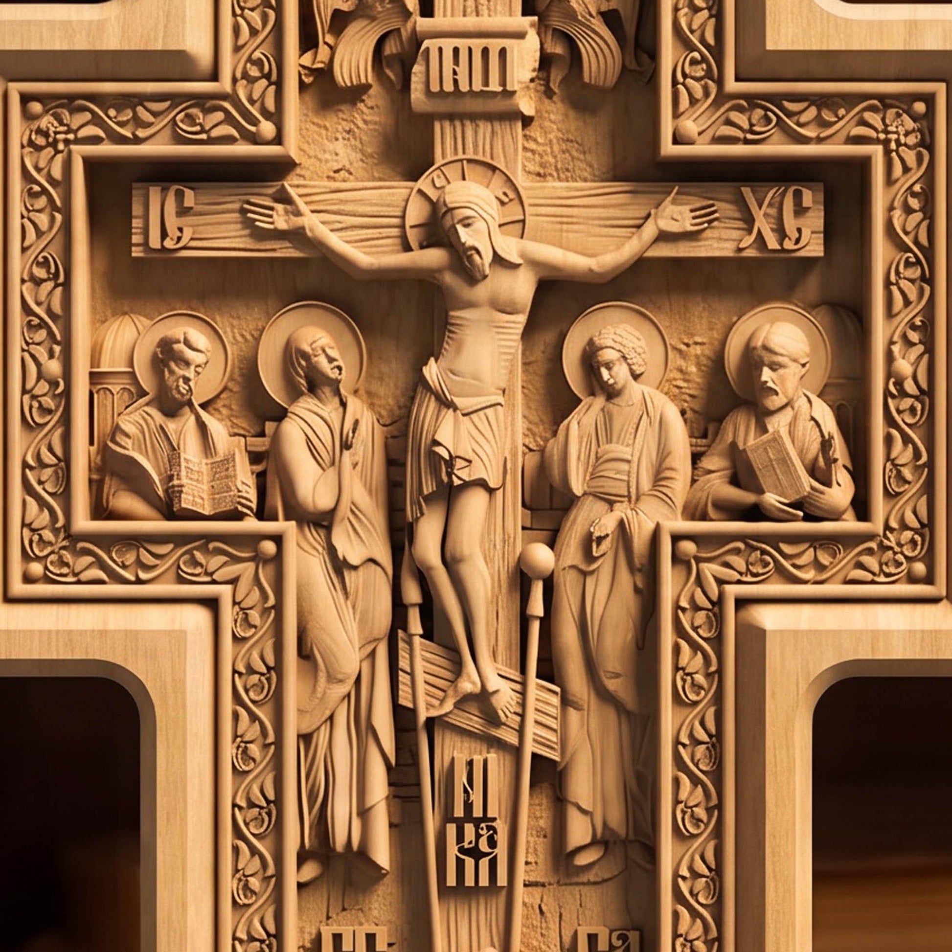 Hand Carved Cross No 14 | Wood Byzantine Greek Christian Wall Art Cretan Holy Carvings