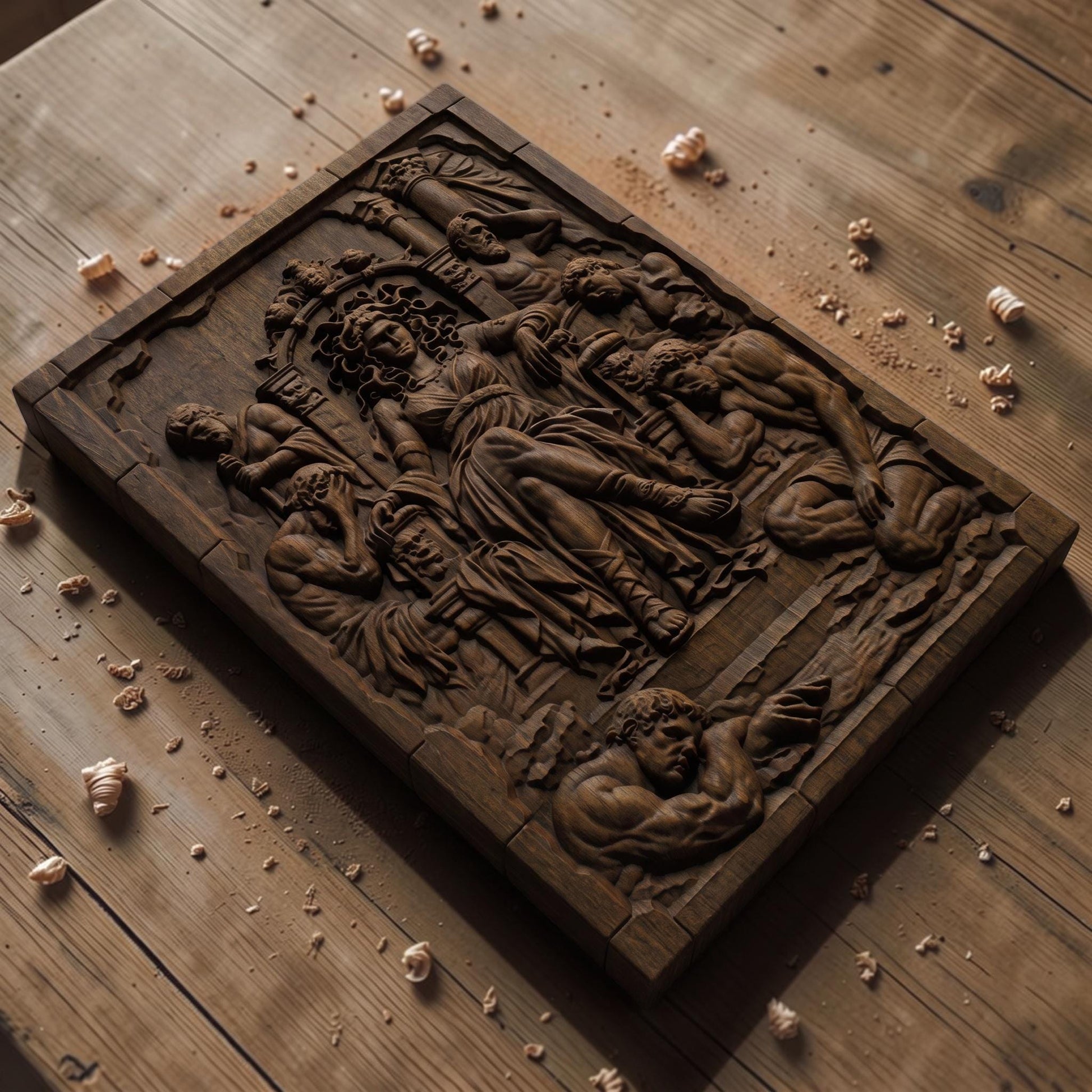 Medusa from Ancient Greek Mythology 3D Wooden Bas Relief Panel Art Sculptural Gift Idea Cretan Holy Carvings