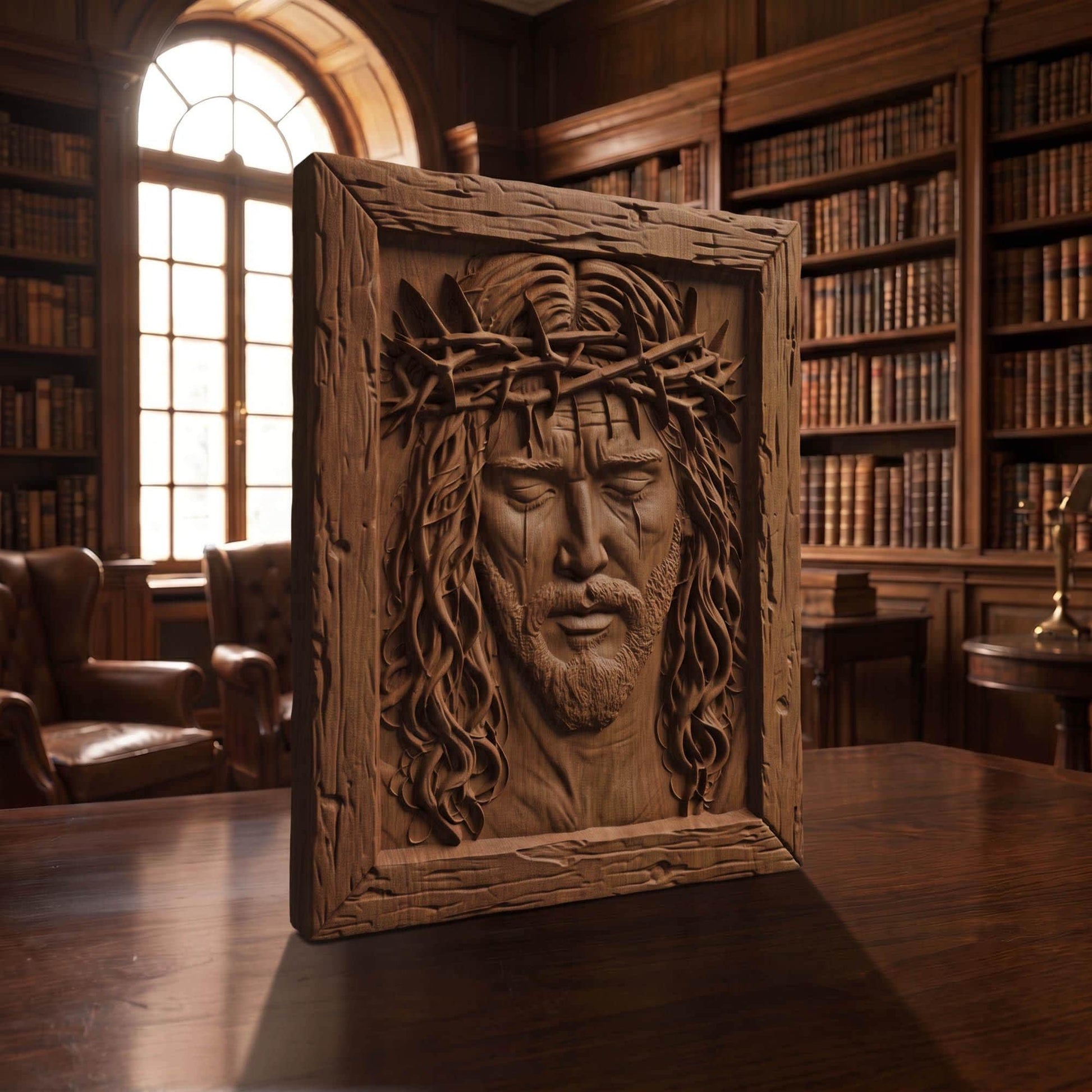 Jesus Christ Face Wooden Carved Handmade Christian Icon  Byzantine Greek Orthodox Home Decor Cretan Holy Carvings
