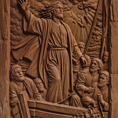 Jesus Christ Calms the Waters Wooden Carved Handmade Christian Icon  Byzantine Greek Orthodox Home Decor Cretan Holy Carvings