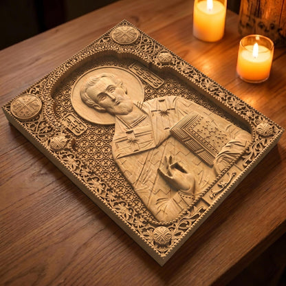 Saint Eleftherios Patron Saint of Pregnant Women Wooden Carved Handmade Christian Icon | Byzantine Greek Orthodox Home Art Decor