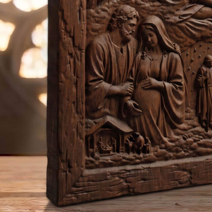 The Road to the Birth of Jesus Wooden Carved Handmade Christian Icon  Byzantine Greek Orthodox Home Decor Cretan Holy Carvings