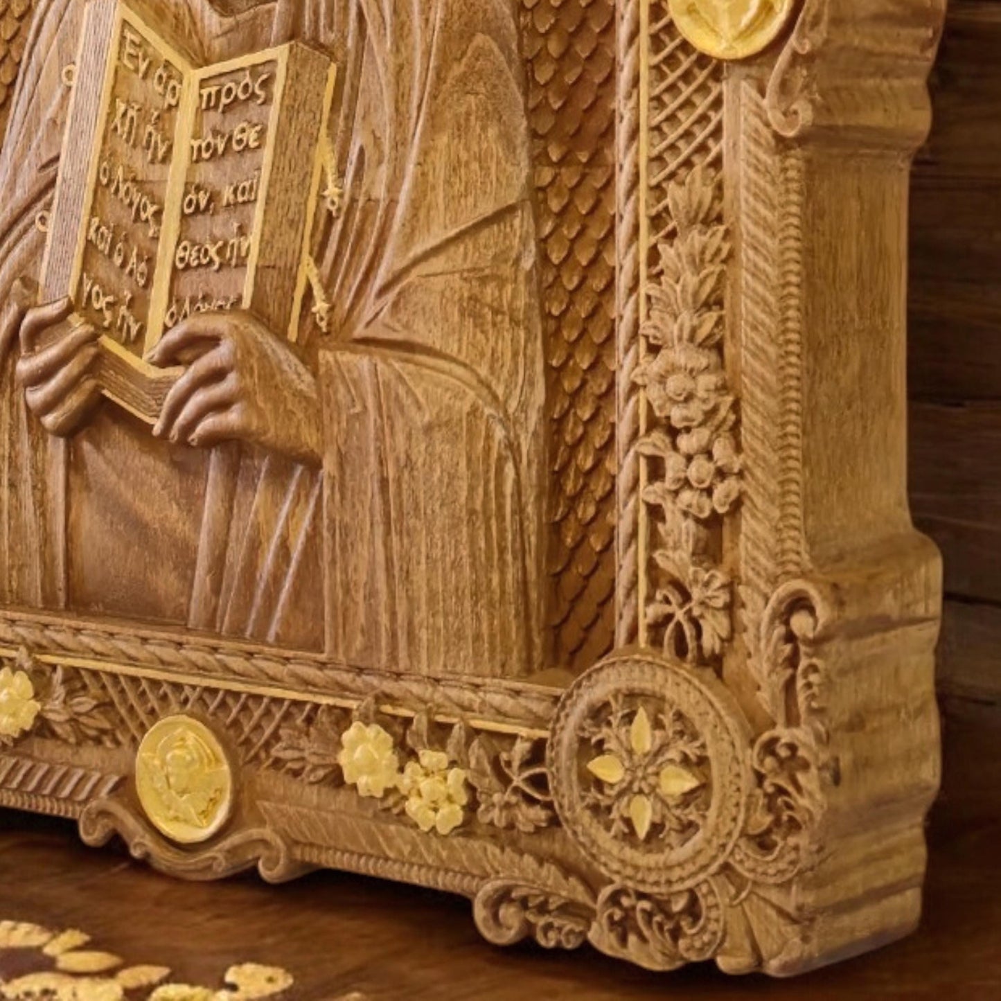 Saint John the Theologian Wooden Carved Handmade Christian Icon. Byzantine Greek Orthodox Home Art Decor.