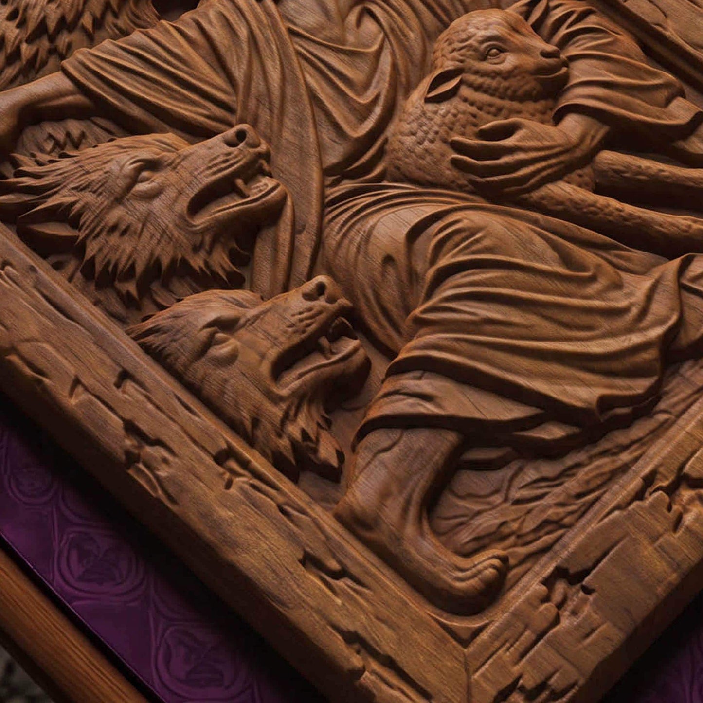 Jesus Saves from the Wolves Wooden Carved Handmade Christian Icon  Byzantine Greek Orthodox Home Decor Cretan Holy Carvings