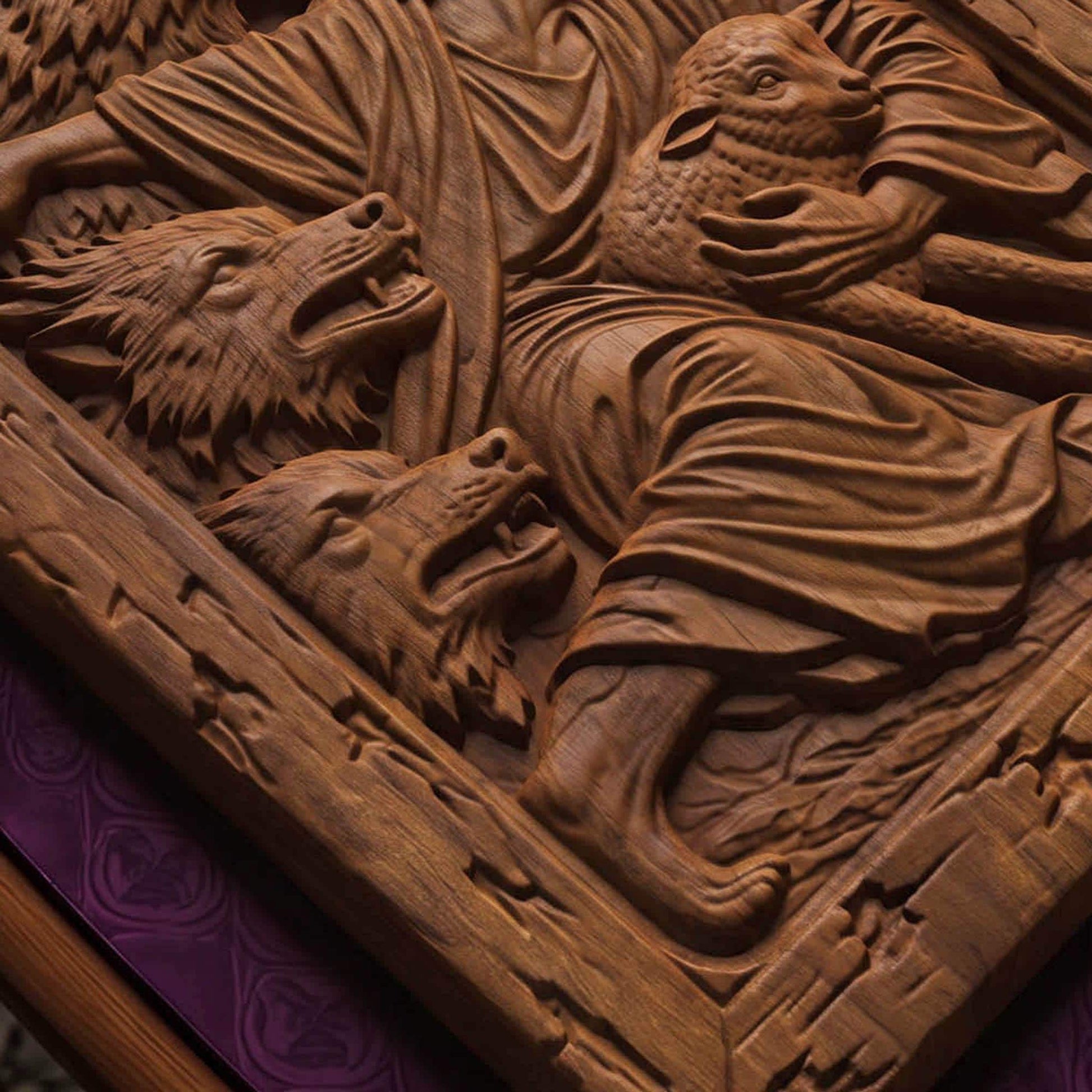 Jesus Saves from the Wolves Wooden Carved Handmade Christian Icon  Byzantine Greek Orthodox Home Decor Cretan Holy Carvings
