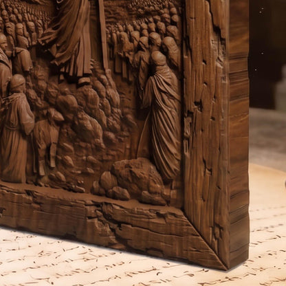 Moses Dividing the Waters Wooden Carved Handmade Christian Icon  Byzantine Greek Orthodox Home Decor Cretan Holy Carvings