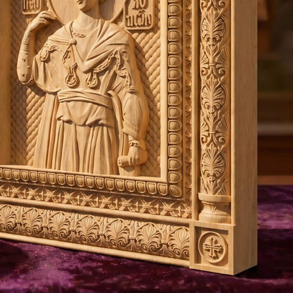 Prophet Solomon Wooden Carved Handmade Christian Icon Left Side Natural Wood Color Cretan Holy Carvings