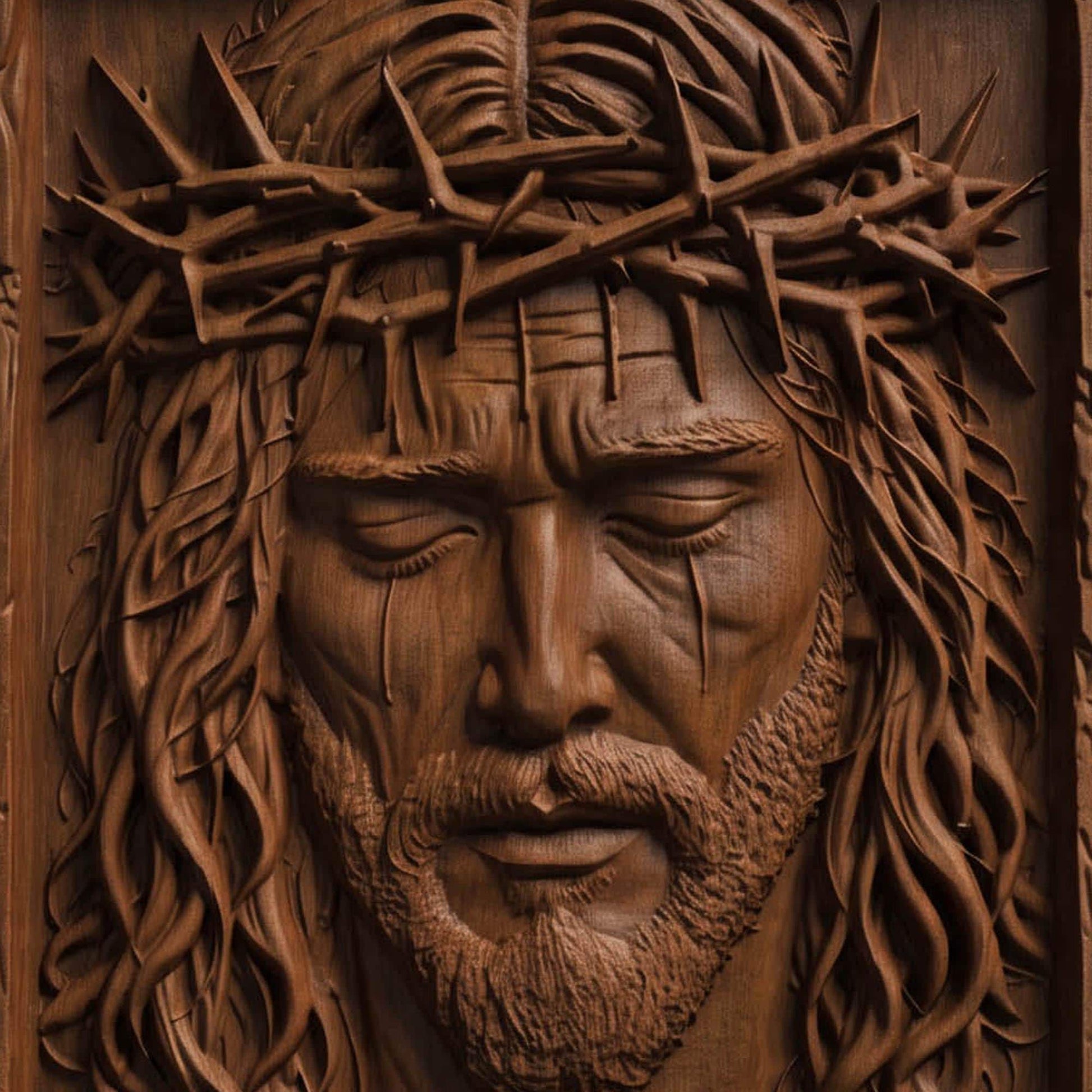Jesus Christ Face Wooden Carved Handmade Christian Icon  Byzantine Greek Orthodox Home Decor Cretan Holy Carvings
