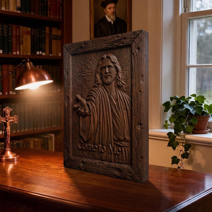 Jesus Christ - Come to Me Wooden Carved Handmade Christian Icon  Byzantine Greek Orthodox Home Decor Cretan Holy Carvings