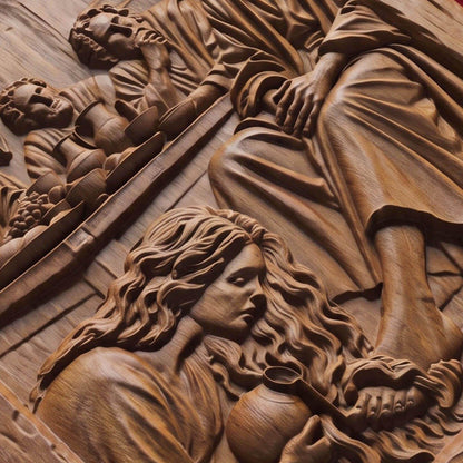 Mary Washing Jesus Christ Feet with Her Hair Wooden Carved Handmade Christian Icon  Byzantine Greek Orthodox Home Decor Cretan Holy Carvings