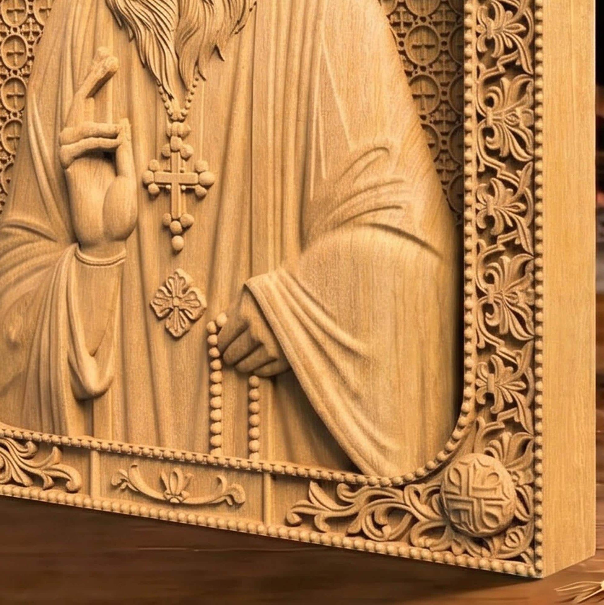 Saint Porphyrios of Kavsokalyvia Wooden Carved Handmade Christian Icon | Byzantine Greek Orthodox Home Art Decor