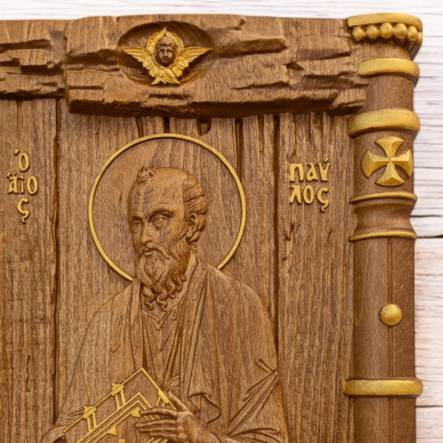 Saint Paul the Apostle Wooden Carved Handmade Christian Icon. Byzantine Greek Orthodox Home Art Decor.