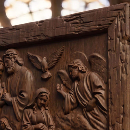 The Road to the Birth of Jesus Wooden Carved Handmade Christian Icon  Byzantine Greek Orthodox Home Decor Cretan Holy Carvings