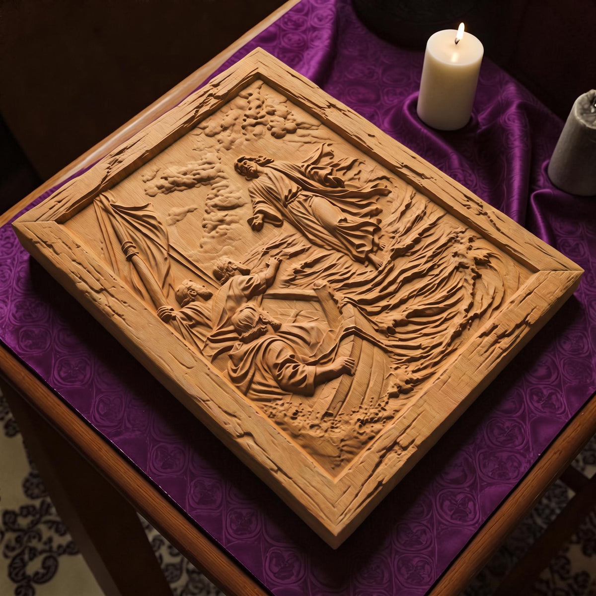 Jesus Christ Walks on Water Wooden Carved Handmade Christian Icon  Byzantine Greek Orthodox Home Decor Cretan Holy Carvings