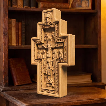 Hand Carved Cross No 14 | Wood Byzantine Greek Christian Wall Art Cretan Holy Carvings
