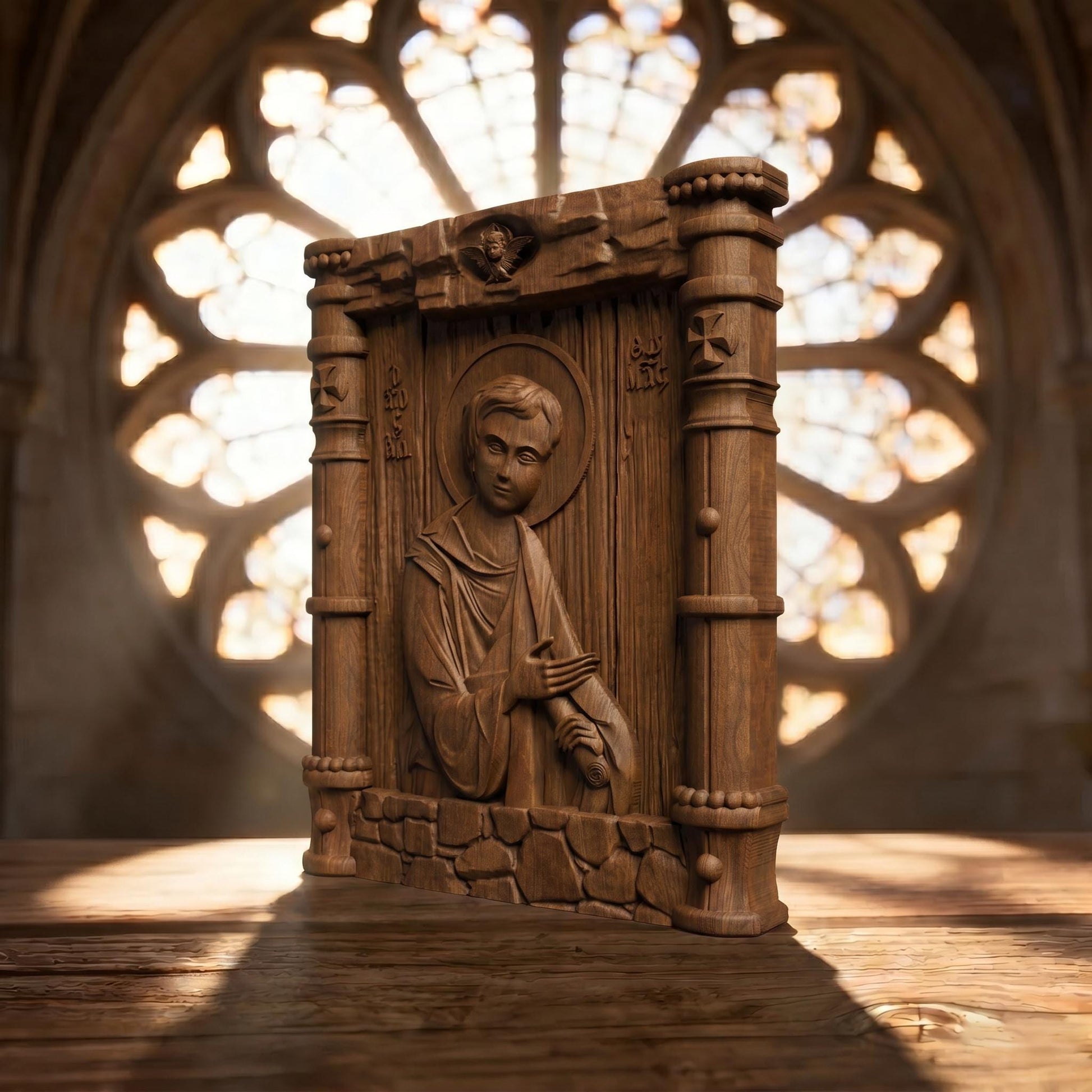 Saint Thomas the Apostle Wooden Carved Handmade Christian Icon Patron Saint of Architects and Builders Cretan Holy Carvings