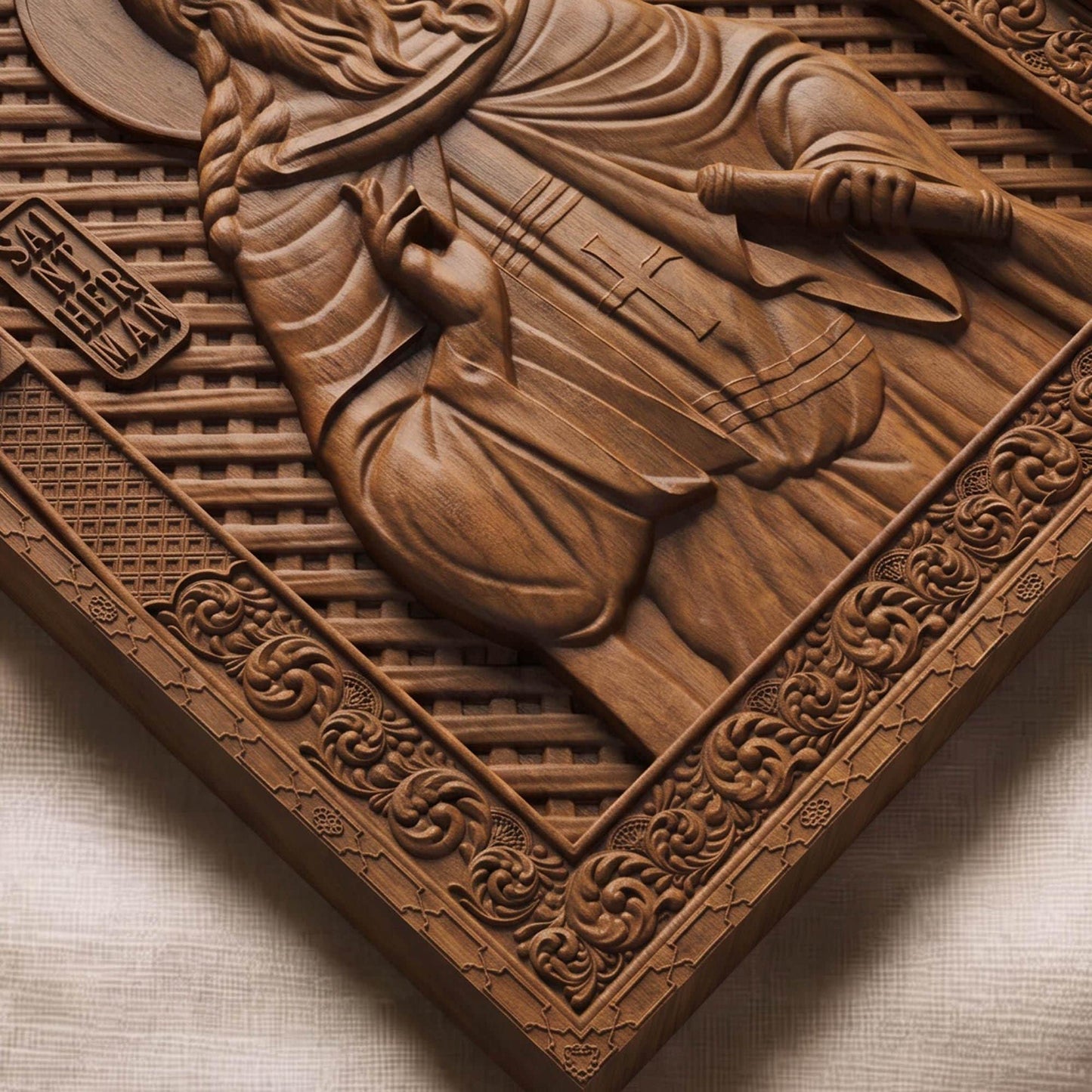 Saint Herman of Alaska Wooden Carved Handmade Christian Icon | Byzantine Greek Orthodox Home Art Decor