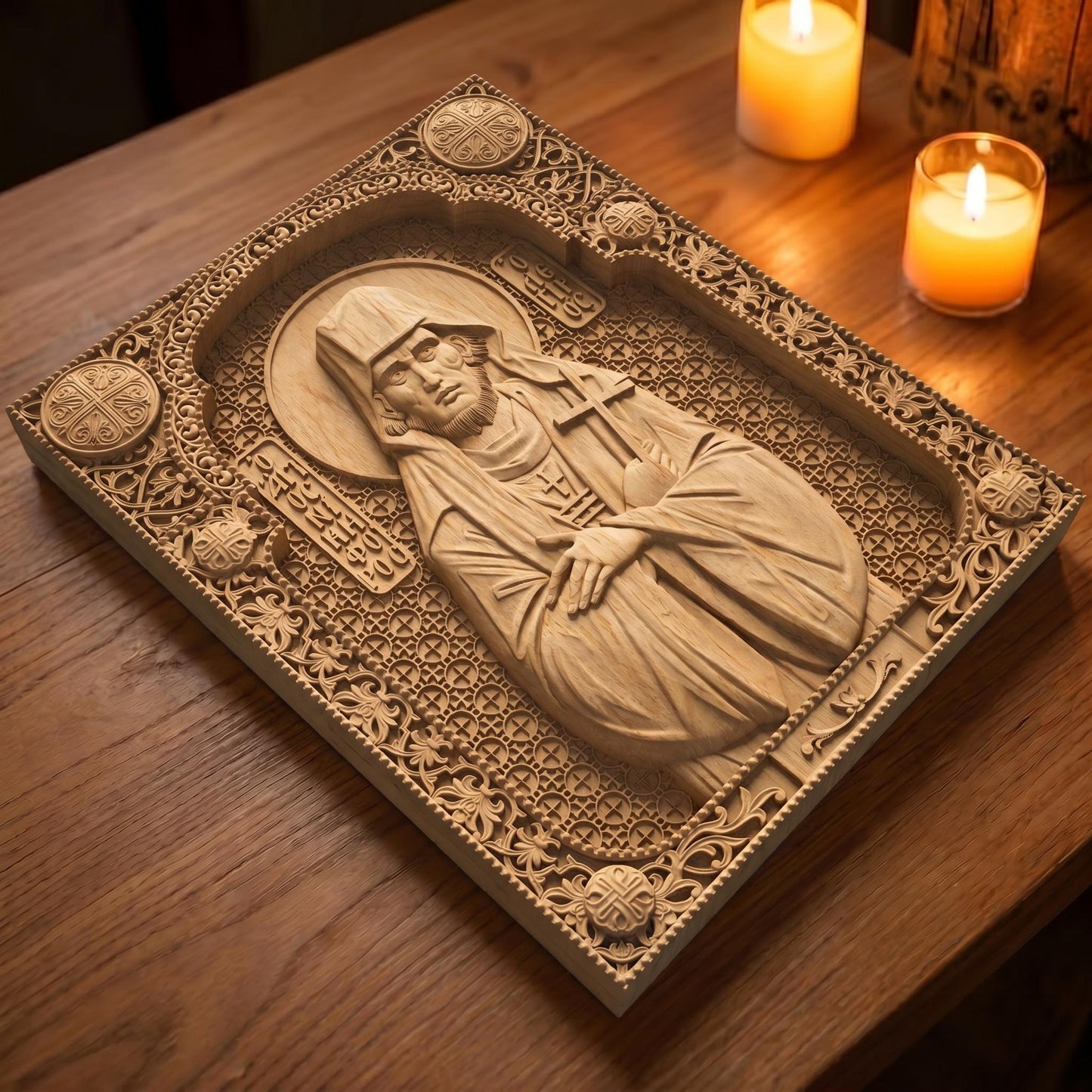 Saint Nikephoros the Leper Patron of Infectious Diseases Wooden Carved Handmade Christian Icon | Byzantine Greek Orthodox Home Art Decor