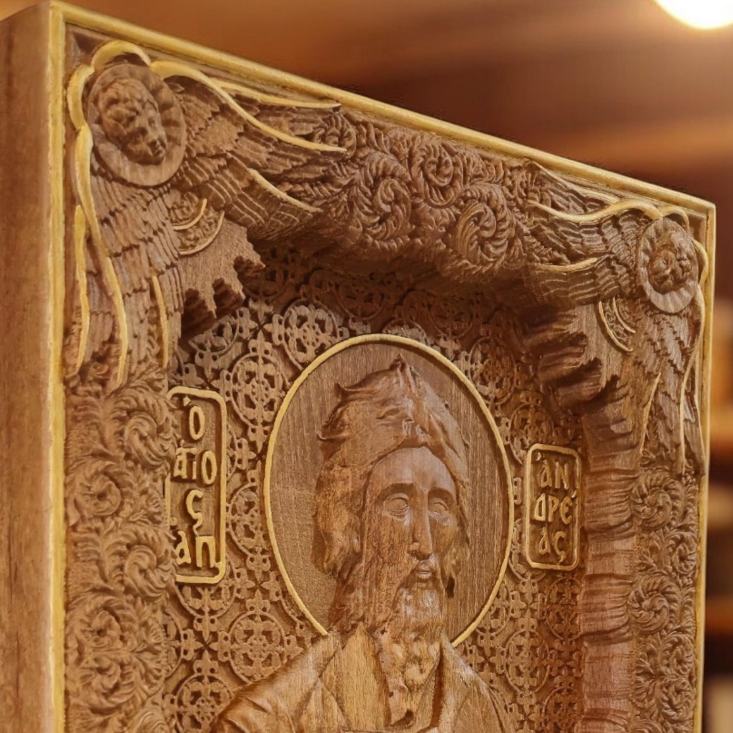 Saint Andrew the Apostle Wooden Carved Handmade Christian Icon. Byzantine Greek Orthodox Home Art Decor.