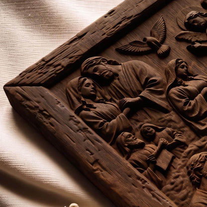 The Road to the Birth of Jesus Wooden Carved Handmade Christian Icon  Byzantine Greek Orthodox Home Decor Cretan Holy Carvings