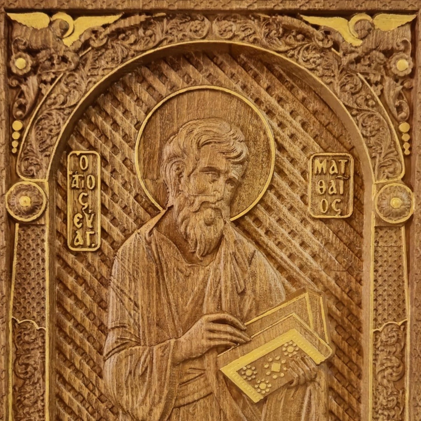 Matthew the Evangelist Wooden Carved Handmade Christian Icon. Byzantine Greek Orthodox Home Art Decor.