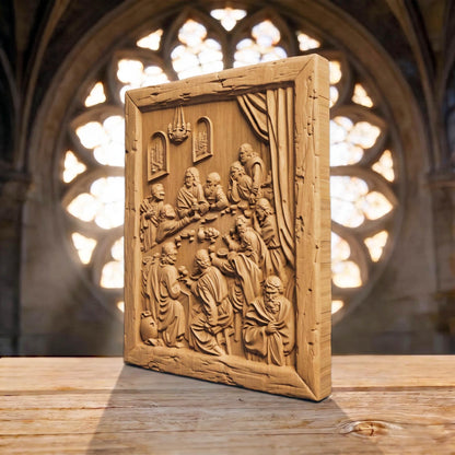 The Last Supper 5 Wooden Carved Handmade Christian Icon  Byzantine Greek Orthodox Home Decor Cretan Holy Carvings