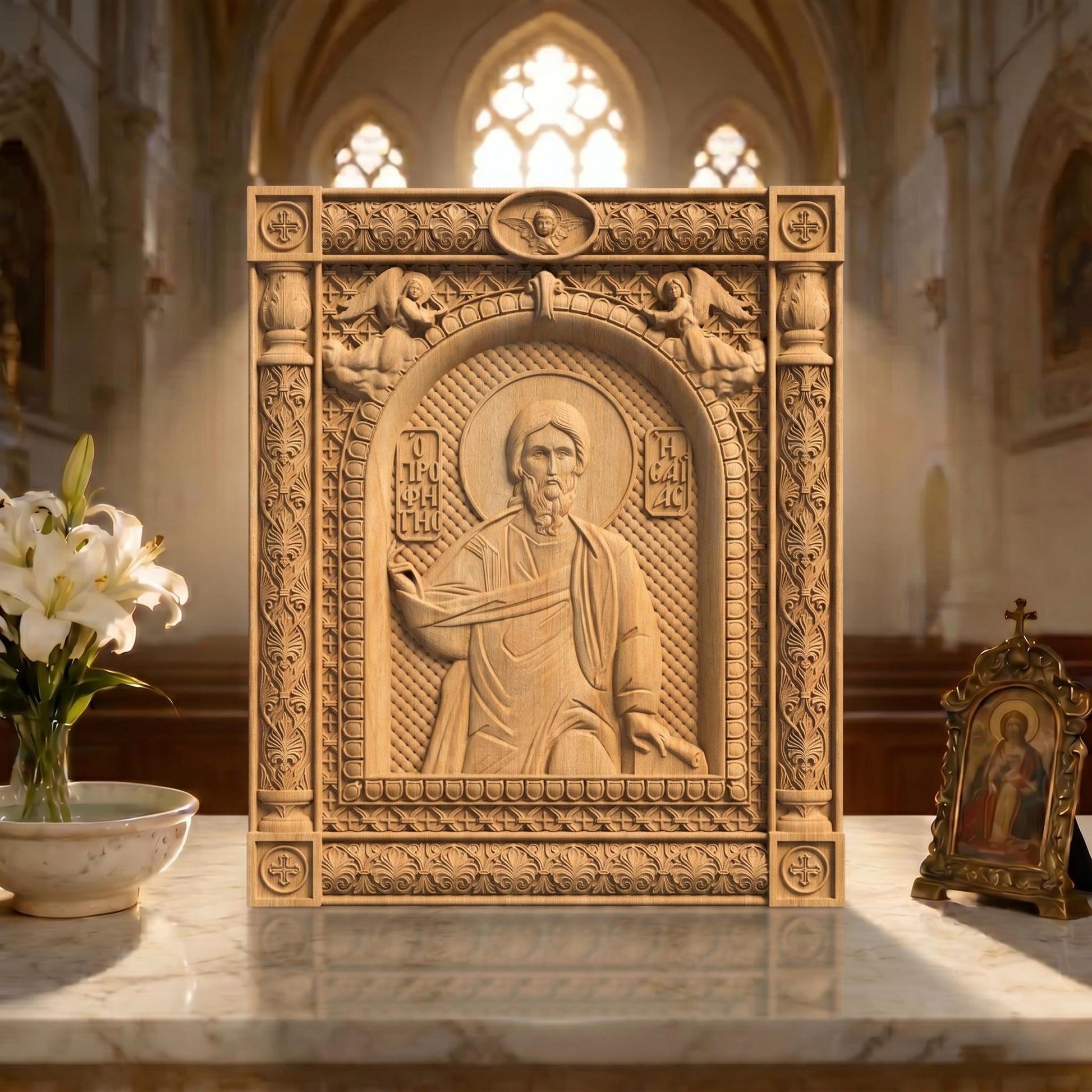 Prophet Isaiah Wooden Carved Handmade Christian Icon | Byzantine Greek Orthodox Home Art Decor
