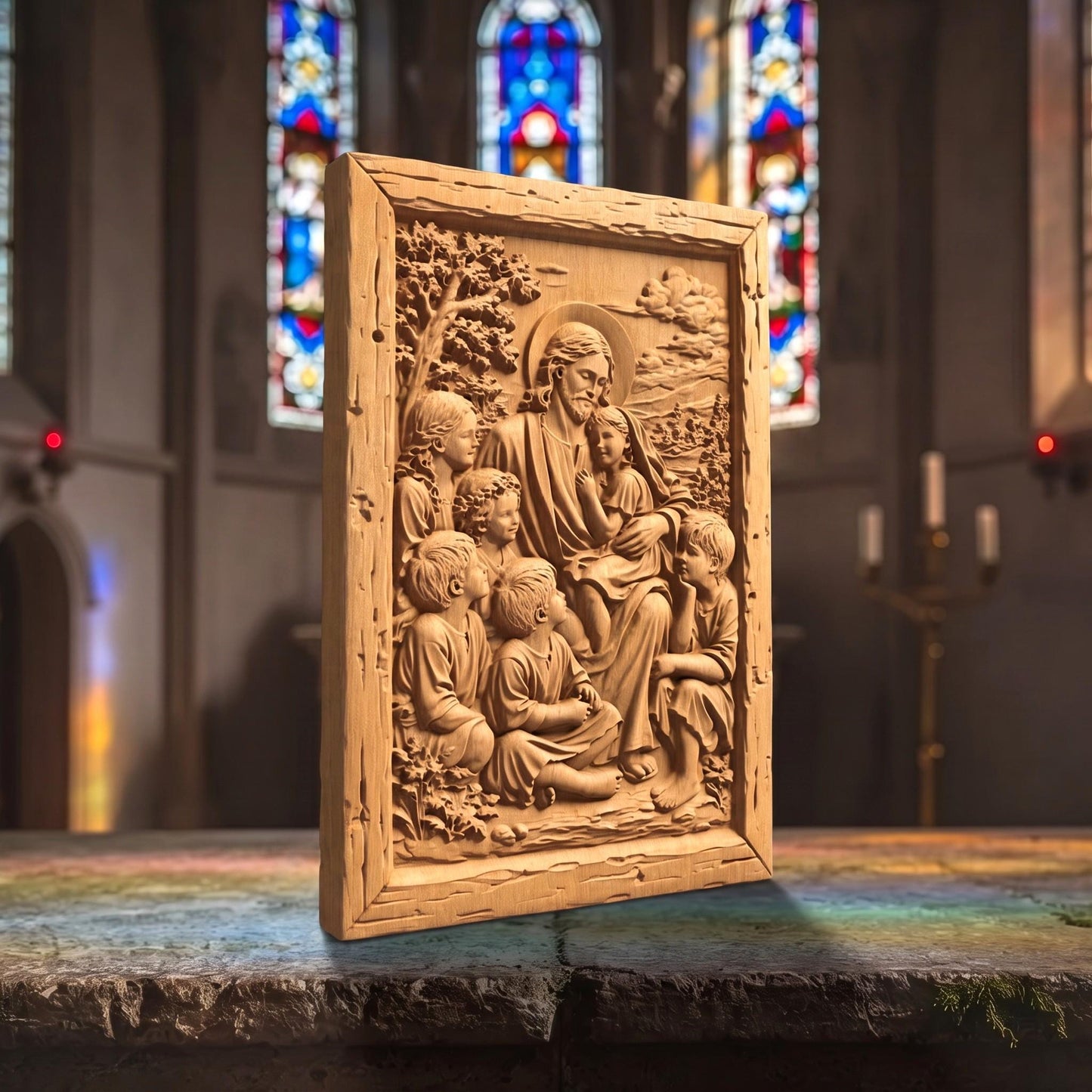Jesus Christ Blessing the Children Wooden Carved Handmade Christian Icon  Byzantine Greek Orthodox Home Decor Cretan Holy Carvings