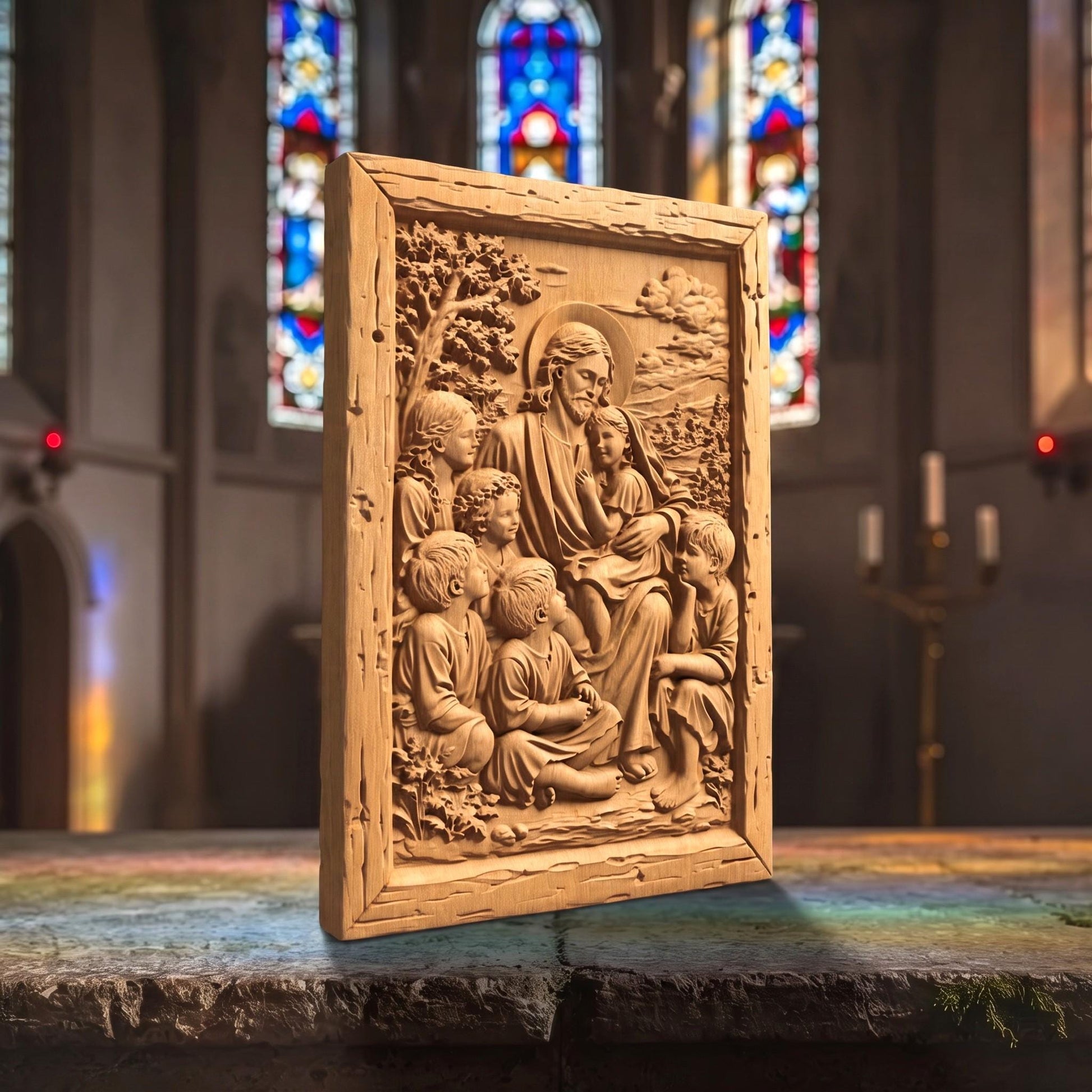 Jesus Christ Blessing the Children Wooden Carved Handmade Christian Icon  Byzantine Greek Orthodox Home Decor Cretan Holy Carvings