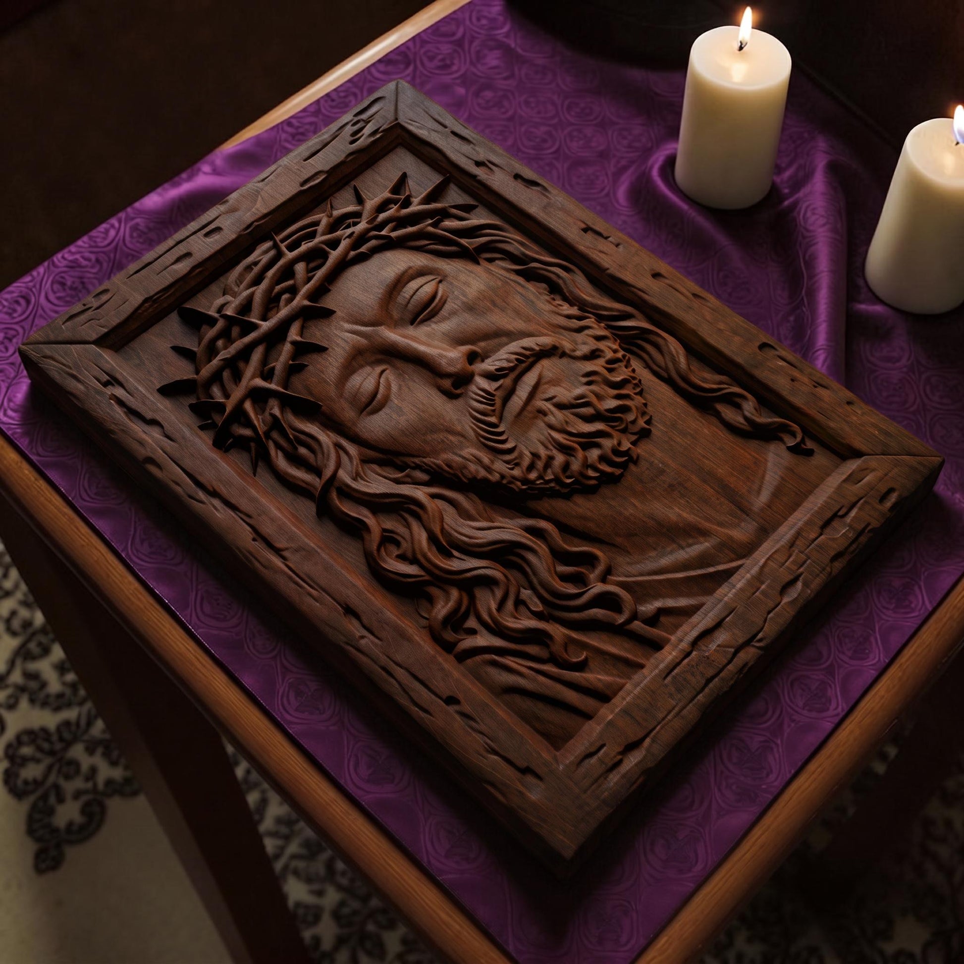 Jesus Face Wooden Carved Handmade Christian Icon  Byzantine Greek Orthodox Home Decor Cretan Holy Carvings